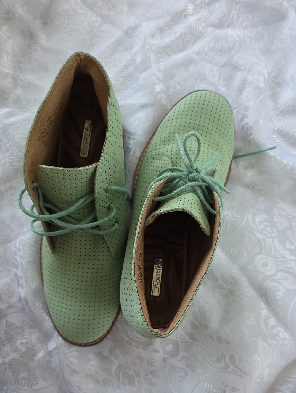 Matiko Mint Green Perforated Lace-Up Women’s Oxfords
